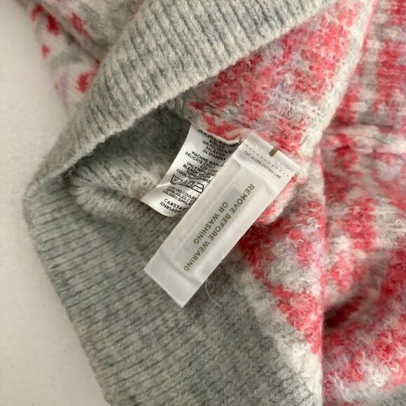 Loft Sweater Women's XS Gray Pink Hear Balloon Sleeve Pullover Crew Neck - Picture 11 of 11